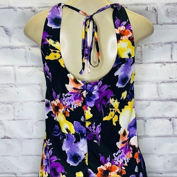 BEIGE by ECI Floral Black Purple Shift Halter Dress size Small - Picture 4 of 9